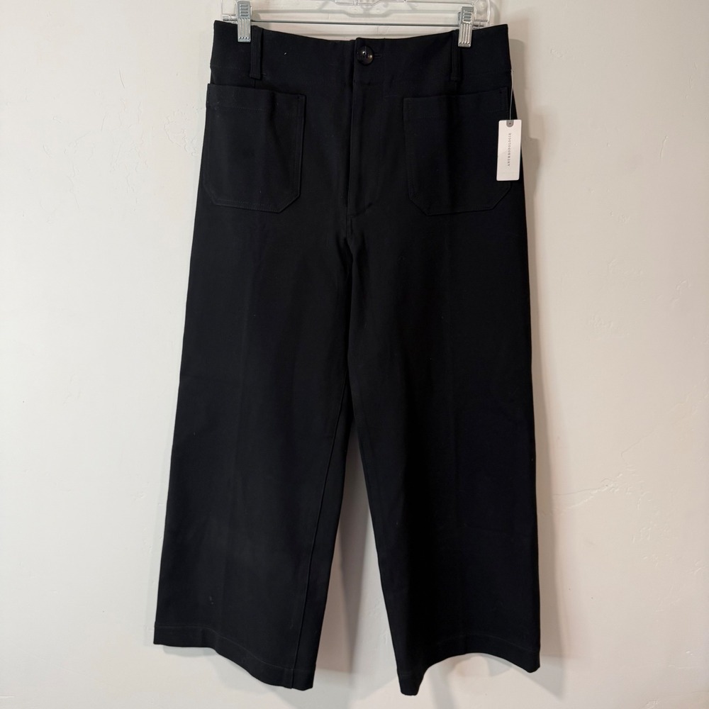 Maeve Anthropologie Womens Colette Pants 30 Black NWT Wide Leg Cropped Stretch